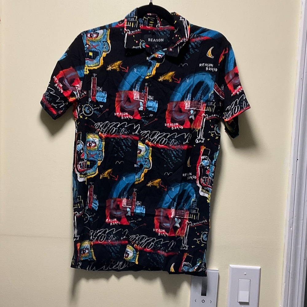Reason Men's Black and Red Graphic Button Down Shirt